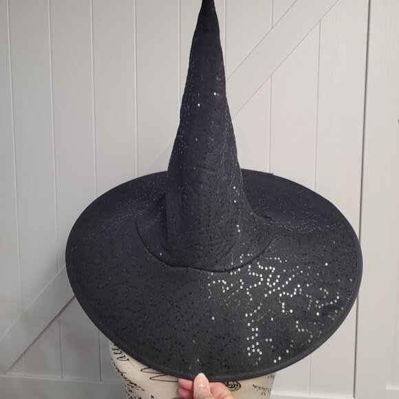 Halloween Sparkle Sequins Witches Black Hat - Picture 1 of 12